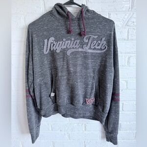 Virginia Tech Hokies Womens Grey Cropped Hoodie Pullover Sweatshirt Size S